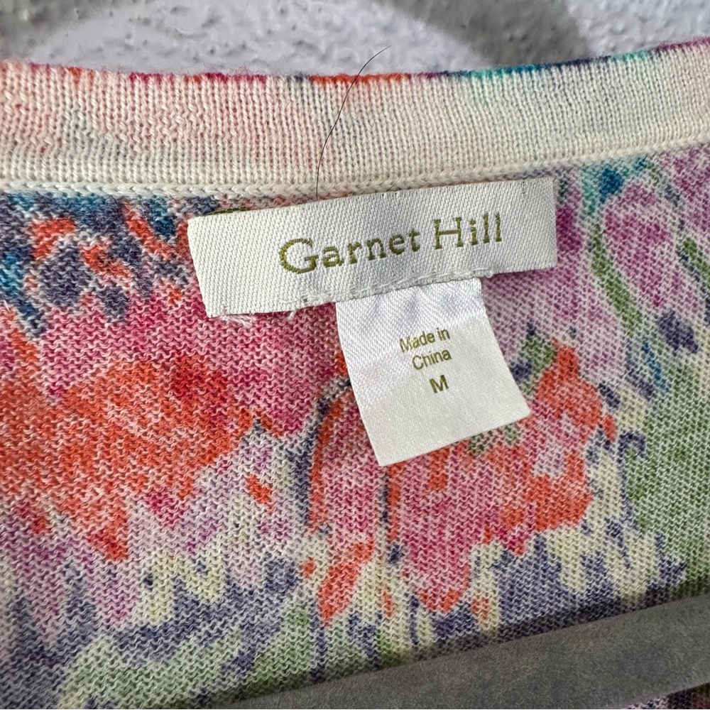 Garnet Hill Multicolor Floral merino wool cardigan med - Picture 2 of 7